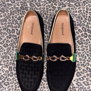 Black Loafers with Gold Accent